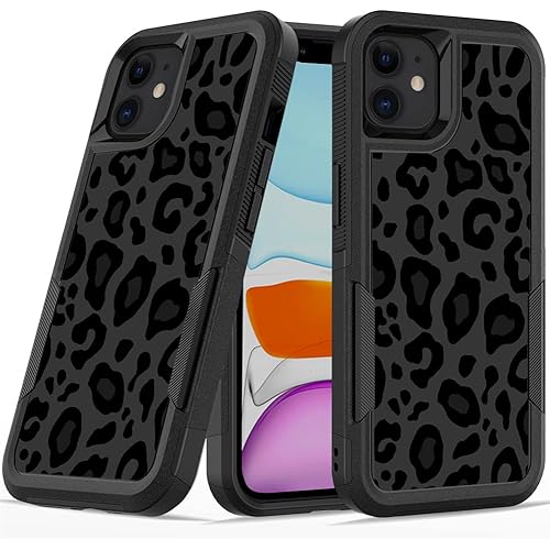 Designed for iPhone 11 Black Leopard Case, Heavy Duty Protection Shockproof Dropproof Case, Cute Black Leopard Cheetah Cover for Women Girls iPhone 11 6.1 inch