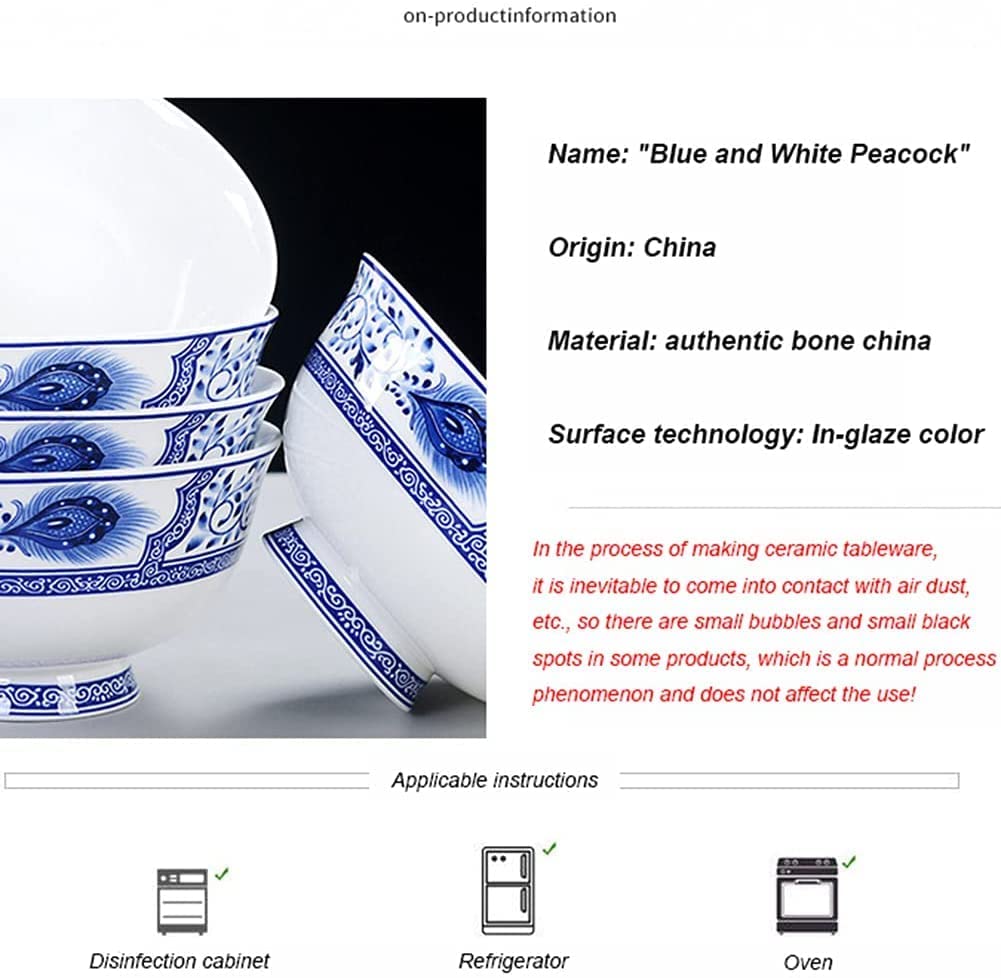 Ensembles de Vaisselle Traditionnelle Chinoise, 56 pièces en Porcelaine Bleue et Blanche, Ensembles de Vaisselle, Assiettes à dîner, Bols et soucoupes, Service (