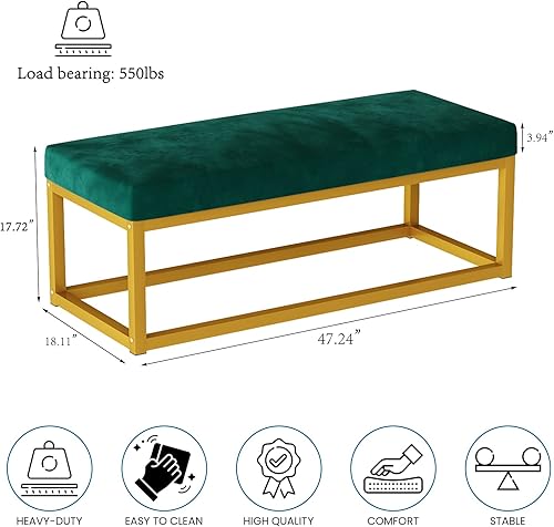 Miniatura 2 de DKLGG Banco otomano tapizado de terciopelo para entrada de zapatos, banco de dormitorio, taburetes modernos con reposapiés con marco de metal, para