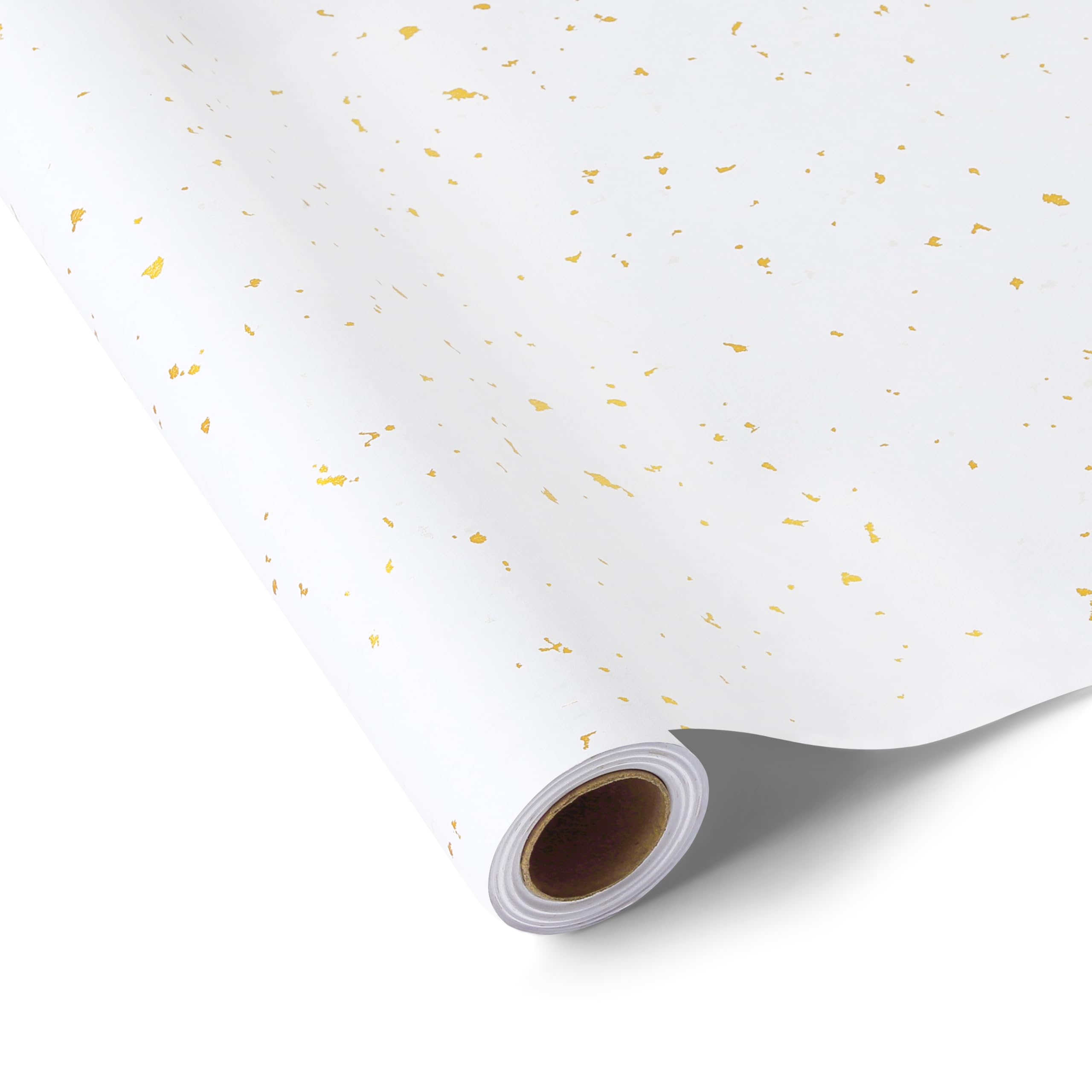 komforbaa Kraft Wrapping Paper Roll, White Gold Foil Gift Wrap, Ideal for Wedding, Birthday, Graduation, Holiday, Anniversary, Premium Gift Wrap for Women, Couples, 17In×33Ft (43cm×10m)