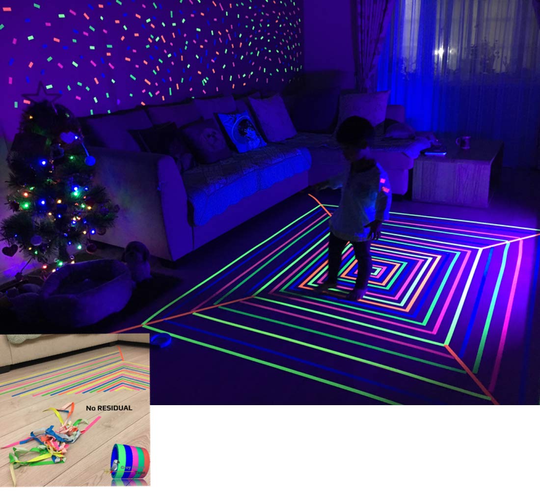 GreyParrot Tape UV Tape Blacklight Reactive, (6 Colors), 33ft per roll, 2 rolls/Color, Fluorescent Cloth Tape, Glow in The Dark Tape Under UV Black Light