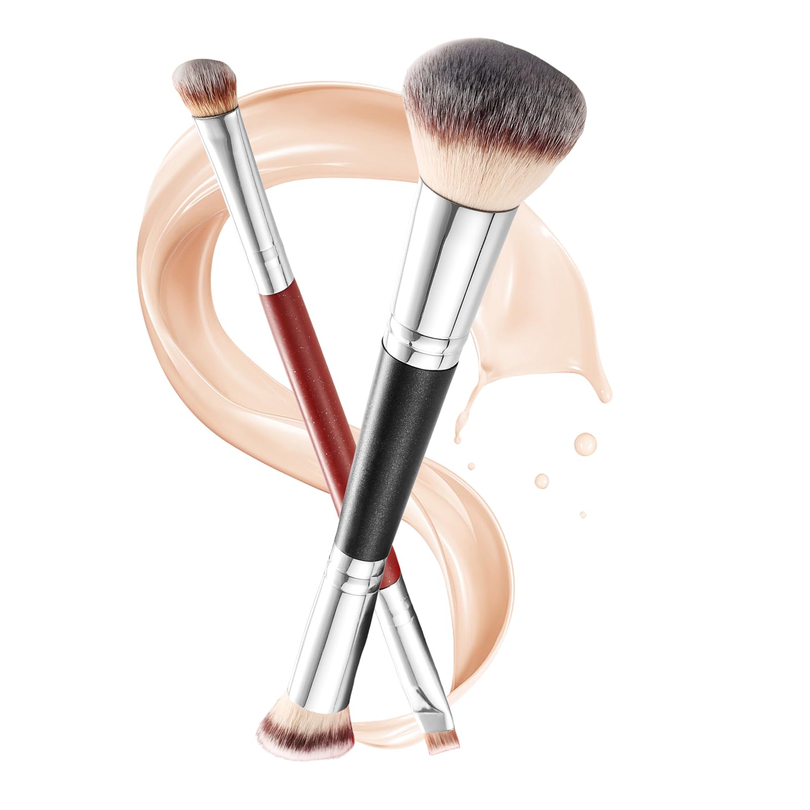 Joynine Brochas de Maquillaje de 2 Piezas, Brocha de Doble Cabezal 2 en 1, Adecuada para Base, Colorete, Sombra de Ojos, Corrector y Contorno, Brocha de Maquillaje Profesional