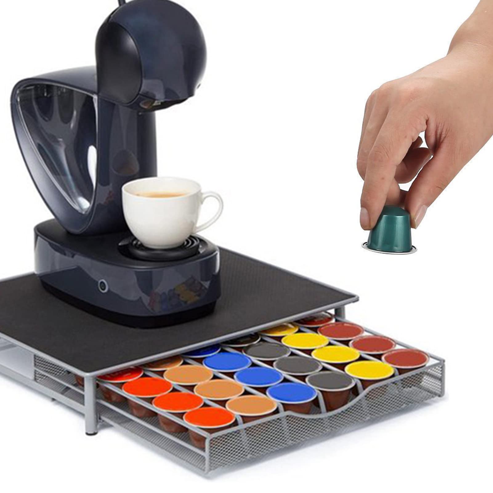 Cassetto Porta Capsule Per Caffè, Portacapsule Per Caffè, 36 Capacità, Porta Capsule in Ferro, Per Organizzare Il Bancone della Cucina Dell'ufficio, Bar di Casa(nero)