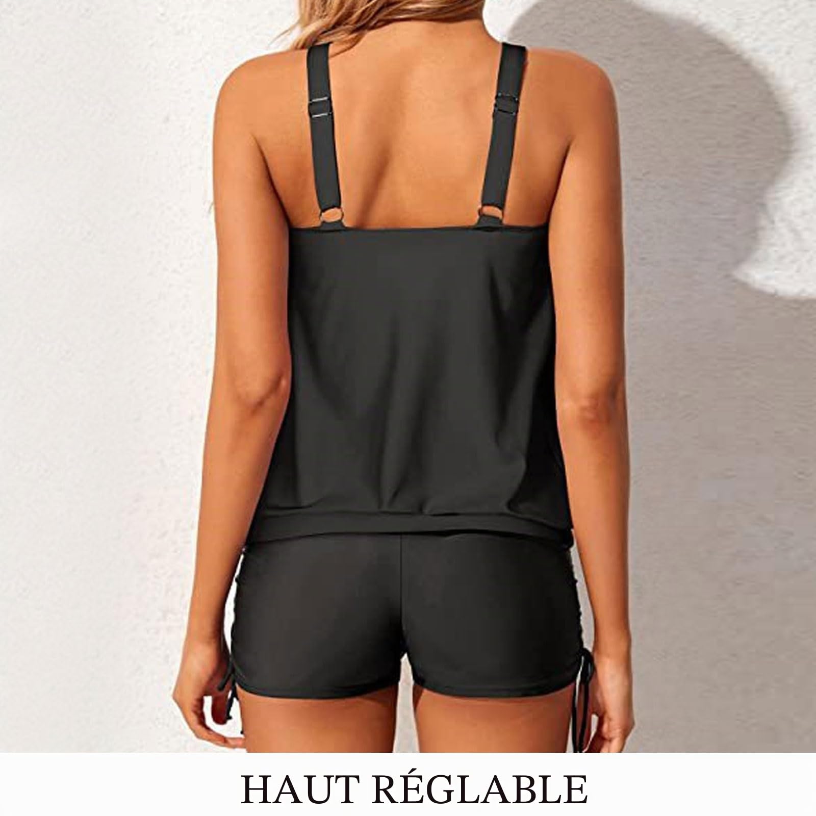 Runmeihe Tankini 2 pièces pour femme, maillot de bain athlétique avec soutien-gorge de sport, maillot de bain gainant avec short
