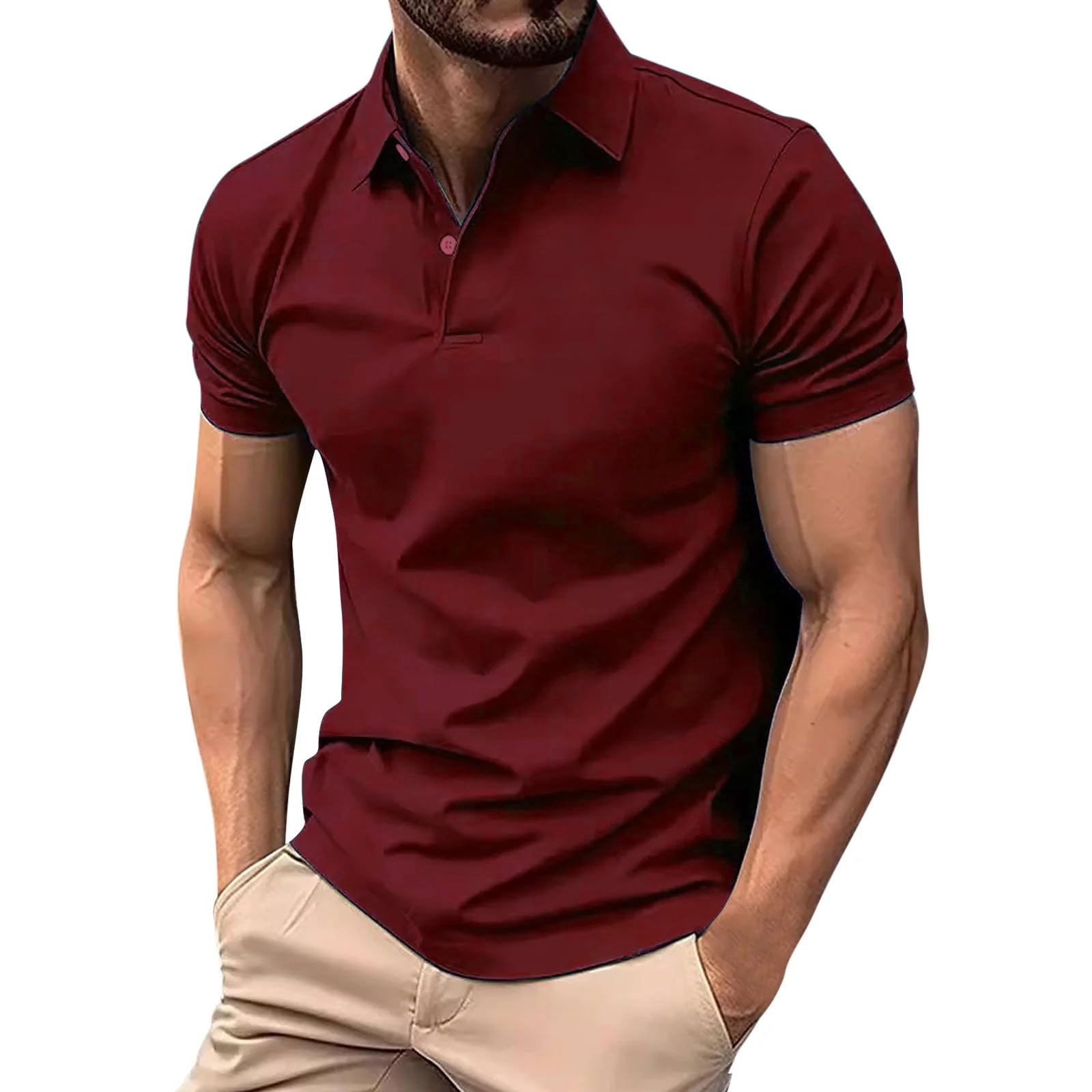 Men's Solid Polo Neck Tshirt Has a Short Sleeve & Straight Hem-SZN02-Maroon-image-11