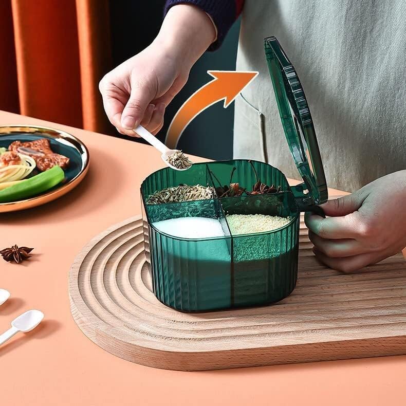 Pots d'assaisonnement, boîte à épices, ensemble de quatre boîtes d'assaisonnement, cuisine domestique, sel, sucre, pots à condiments, stockage intégré, pots à épices scellés simples (couleur : kaki, (