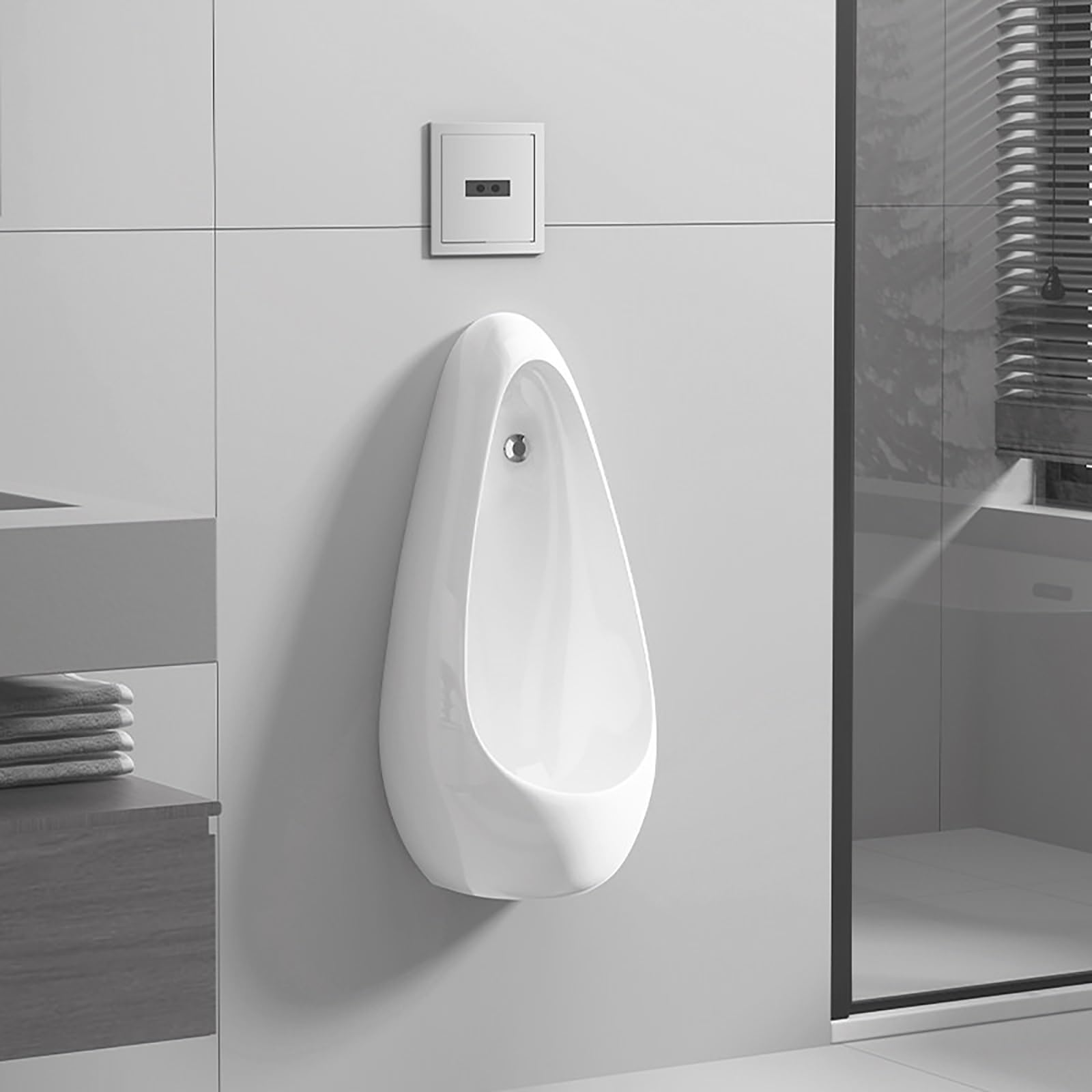 Urinoir mural en céramique pour homme, chasse d'eau automatique avec capteur, luminaire de salle de bain commercial pour hôtel, garage, bar et toilettes publiques