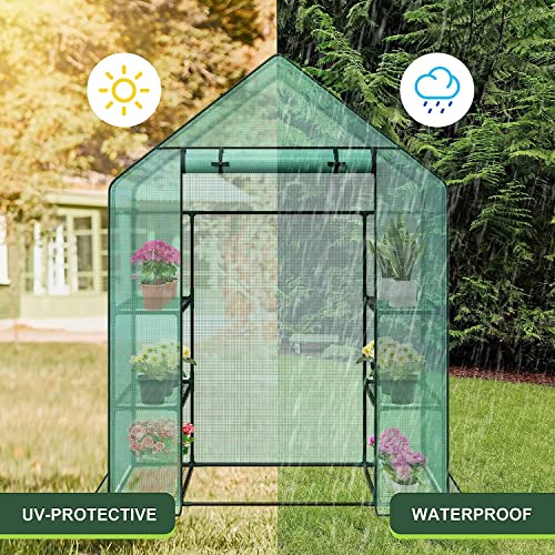 Outdoor-Portable-Walk-in-Greenhouse-3-Tiers-6-Shelves-w-Durable-PE-Cover-Roll-Up-Zipper-Door-Steel-Frame-Screen-Windows-Garden-Greenhouse-for-Growing-Plants-and-Storage-w-Ground-Pegs-Ropes Outdoor Portable Walk in Greenhouse 3 Tiers 6 Shelves w Durable PE Cover Roll Up Zipper Door Steel Frame Screen Windows Garden Greenhouse for Growing Plants and Storage w Ground Pegs Ropes