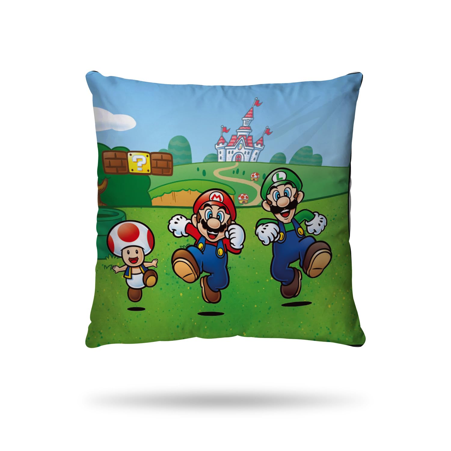 Mario - Housse de Couette Super Mario 220x240 cm + 2 Taie d'oreiller 63x63 cm - 100% Coton - Vert et Bleu