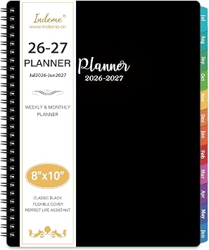 2026-2027 Planner - Planner 2026-2027 Weekly and Monthly, Jul. 2026 - Jun. 2027, 8" x 10", with Tabs, Thick Paper, Spiral Binding, Classic Black