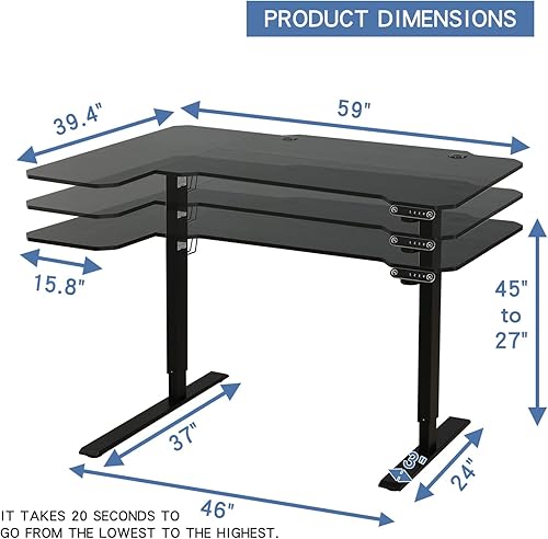 Miniatura 33 de Escritorio eléctrico de pie de altura ajustable, escritorio de computadora de pie sentado de 55 x 24 pulgadas, mesa de escritorio de pie para Negro