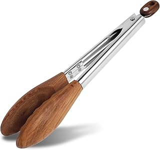 Walnut Wood Kitchen Tong, Versatile Kitchen Cooking Tong with Stainless Steel Handle and Walnut Tip, Locking Storage Food Serving Tongs for Kitchen Cooking Salad (1 Pc)