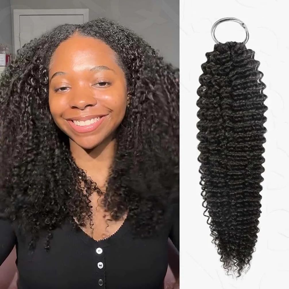 QVR Small Kinky Curly Pre Looped Machine Made Feather Crochet Human Hair Extensions Ombre #T1B/30/27 Size 14 inches 56 Gram per Pack