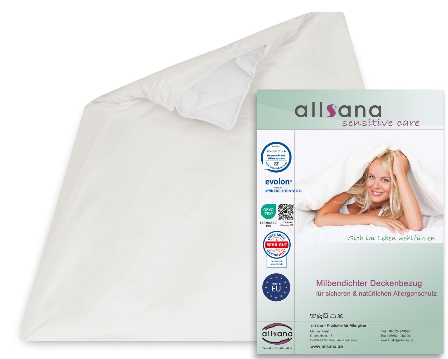 Allsana Allergy Sufferers Duvet Cover 135 X 200 Cm | Bed Linen Anti Mite Encasing Protection For House Dust Allergy-Proof Intermediate Tüv Tested