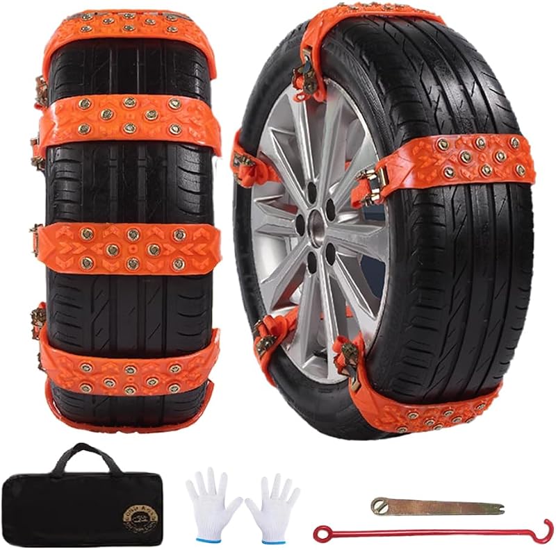 8 Pcs Chains On Wheels,1 Min Quick Fit Easy Installation Tire-Chains,Emergency Non-Slip Cable for Winter Driving on Snow, Ice, Mud, and Mountain Roads,snow cables for car,Send Toolkit