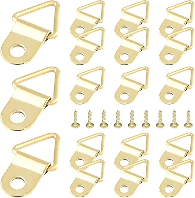 GZGXKJ 50 Pcs Golden Triangular Ring Picture Frame Photo Frame Hanging Hooks Kit with 50 Pcs Screws for Picture Hanging and Photo Painting Decoration
