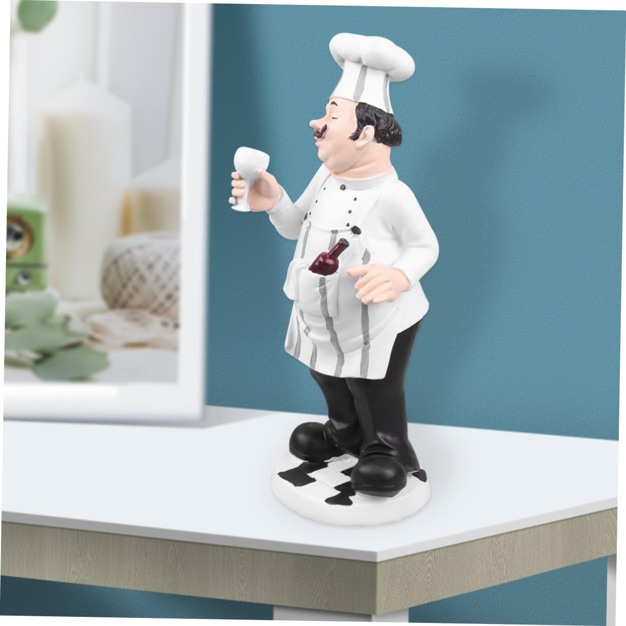 Chef Figura Stabile da Tavolo Statua Decorativa in Resina Bianca Stile Europeo per Cucina e Ristorante come Ornamento Casa o Bar