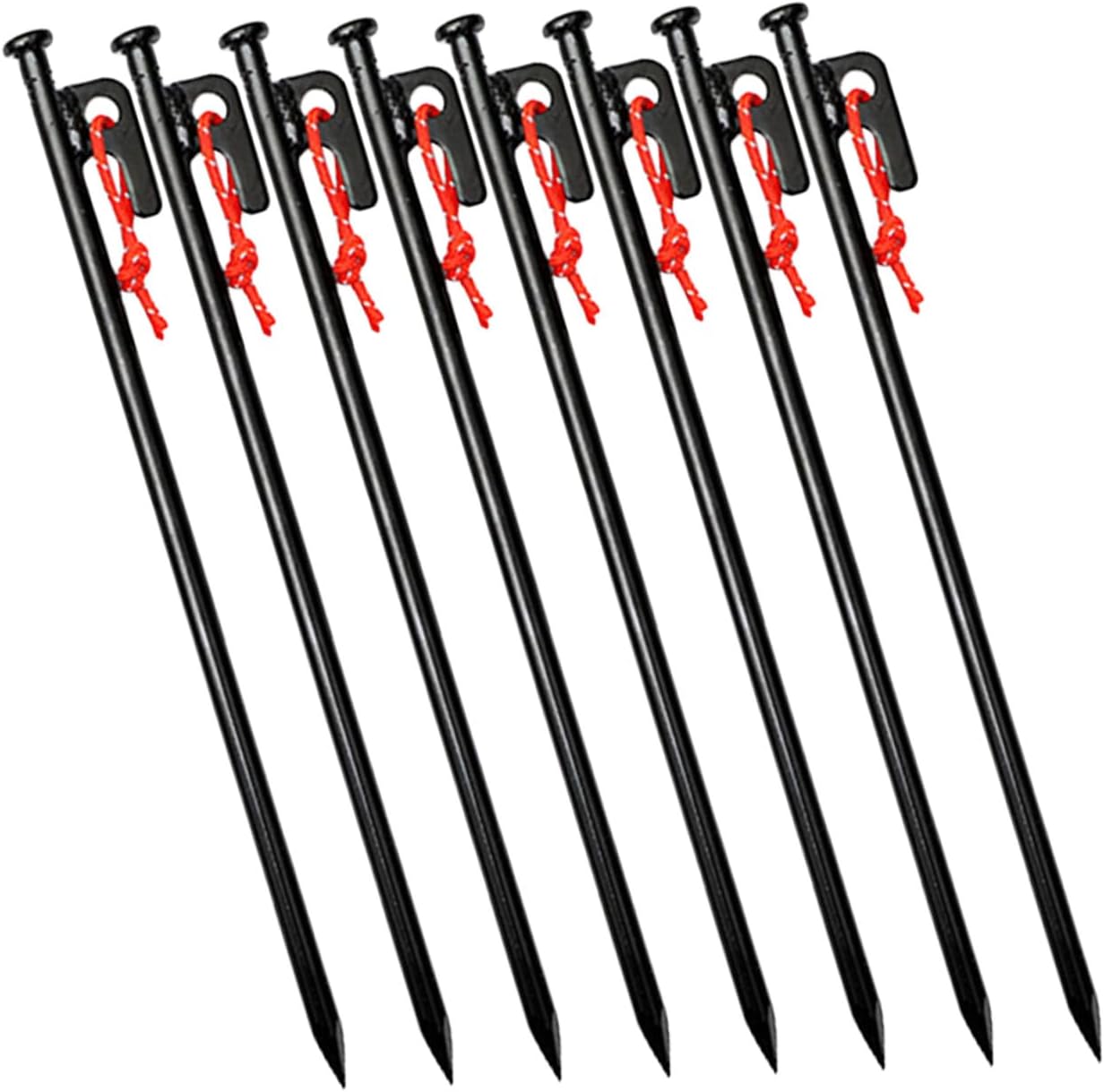 Heavy Duty Outdoor Tent Stakes Set 8pcs Black 30cm Iron Tent Pegs with Storage Bag for Camping and Yard Anchoring