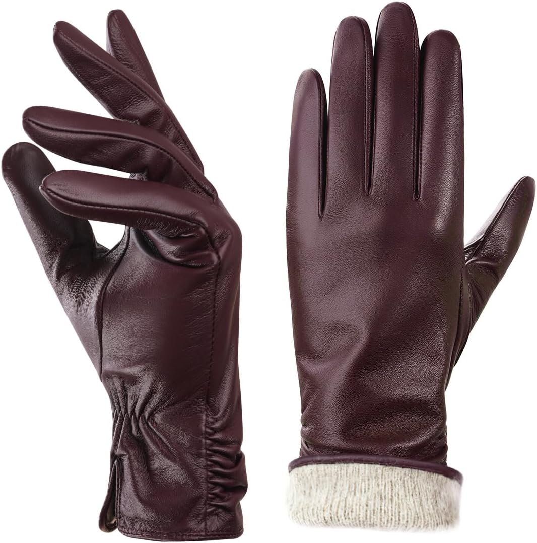 BISON DENIM Damen Winter Lederhandschuhe Warme Kaschmirhandschuhe