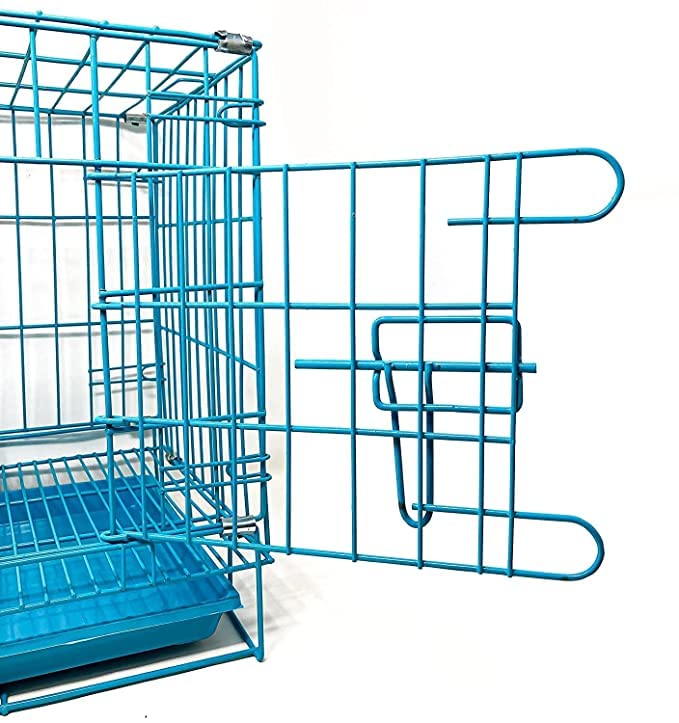 Image of RvPaws Dog Cage - Powder Coated, Double Door Folding Metal Cage /Crate /Kennel with Removable Tray and Paw Protector for Dogs, Cats and Rabbits (Blue, 30 Inch)