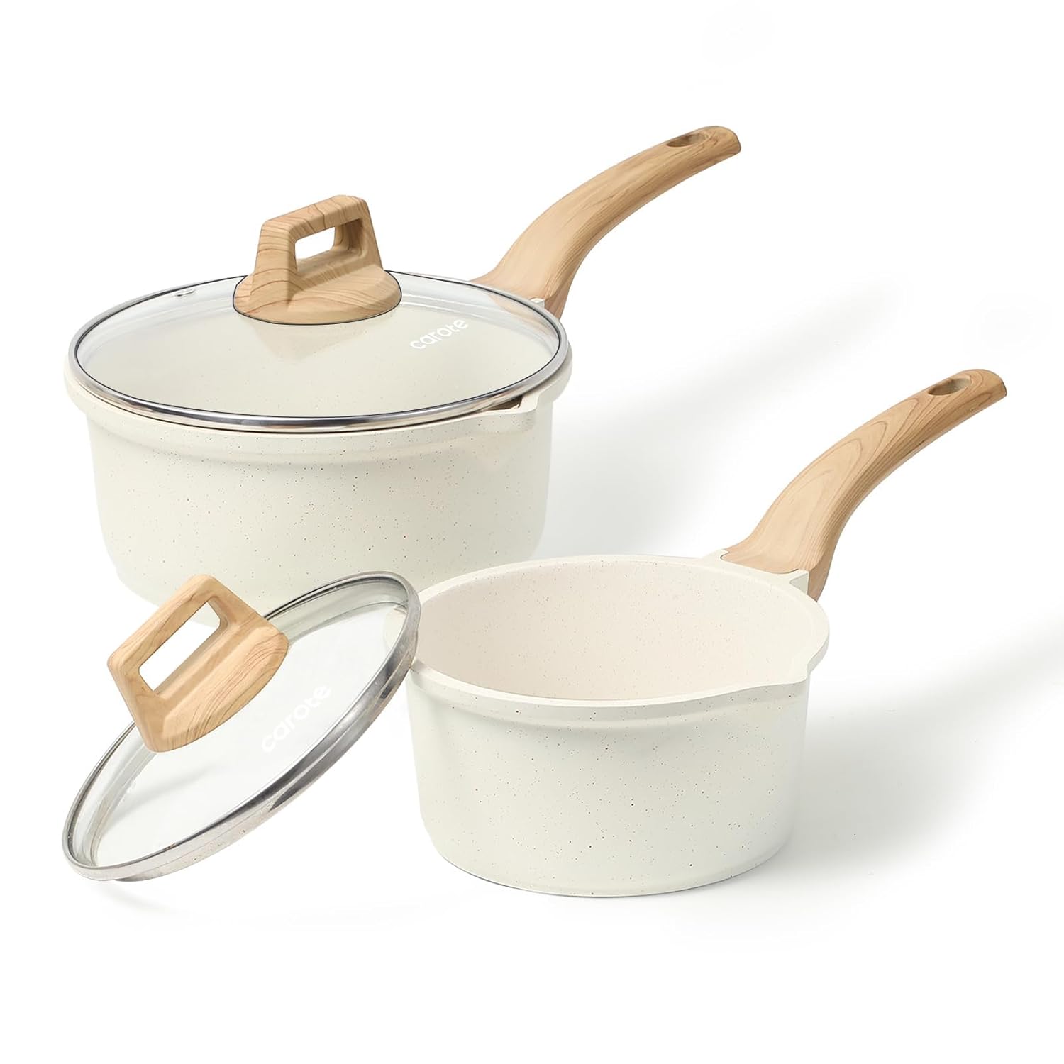 CAROTE 1 5Qt 3 0Qt Sauce Pan Sets with Lid Cooking Pots Nonstick Saucepans Cookware Set with Pour