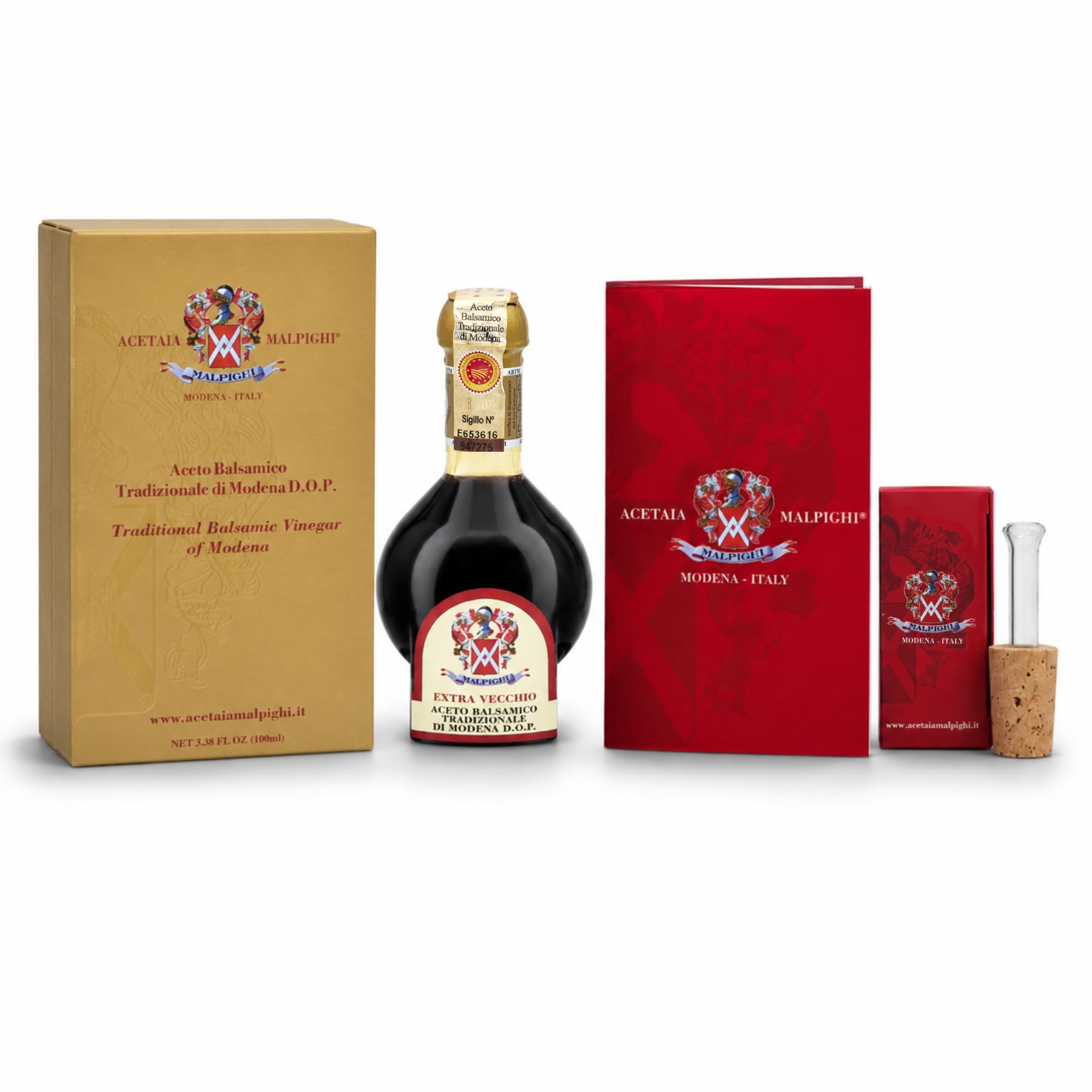 Acetaia Malpighi – Traditioneller Balsamico-Essig aus Modena DOP Extravecchio Über 25 Jahre – 100 ml – Nur gekochter Most – Auswahl aus der gehobenen Gastronomie