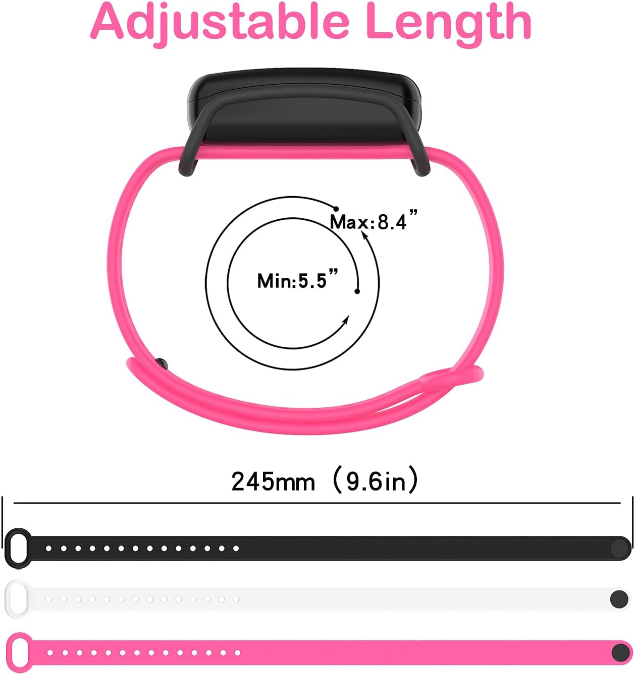 (3 Pack Silicone Band for Bond Touch Bracelet ，band bands，compatible bond touch replacement bands (black+White+Pink) image 3