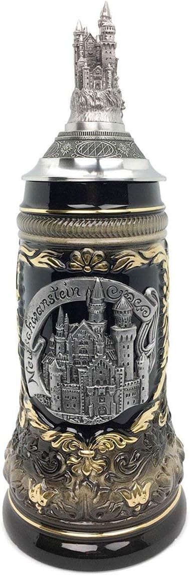 Neuschwanstein .75L German Made Collectible Ceramic Beer Stein with Lid made by Zoller & Born Made in Germany Mug