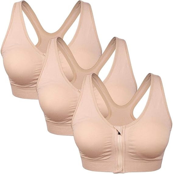Women's Zip Front Sports Bra Wireless Post-Surgery Bra Active Yoga Sports Bras