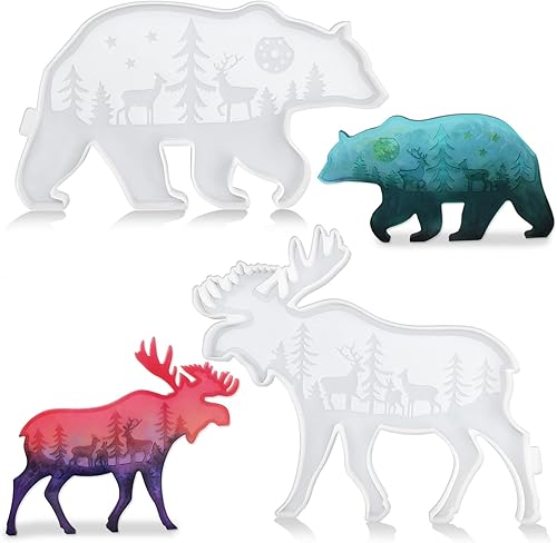 Juego de 2 moldes de resina de oso de ciervo, moldes de fundición de resina grandes para bricolaje, decoración de Navidad