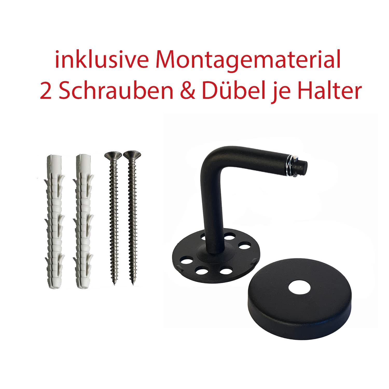 TIBU Handlauf Schwarz pulverbeschichtet V2A Edelstahl Geländer innen außen wetterfest beständig 360 cm mit 4 Halter und gerade Kappe