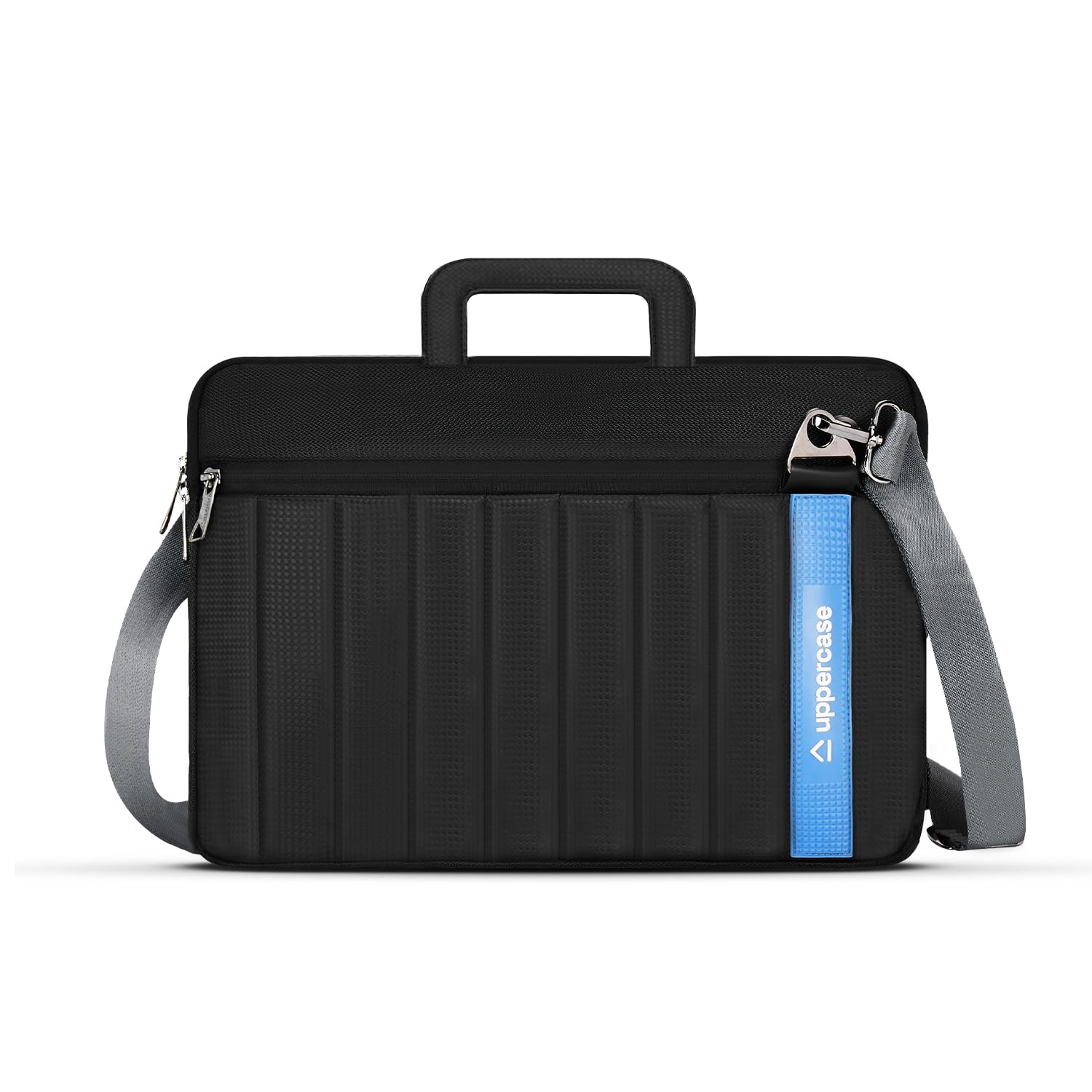 uppercase Stride 14 Inch Laptop Sleeve, Multi-Textured Quilted Design, Padded Compartment, Trolley Sleeve, Slide-In Handle & Detachable Shoulder Strap, Ideal for Men & Women | Office & Travel - Black