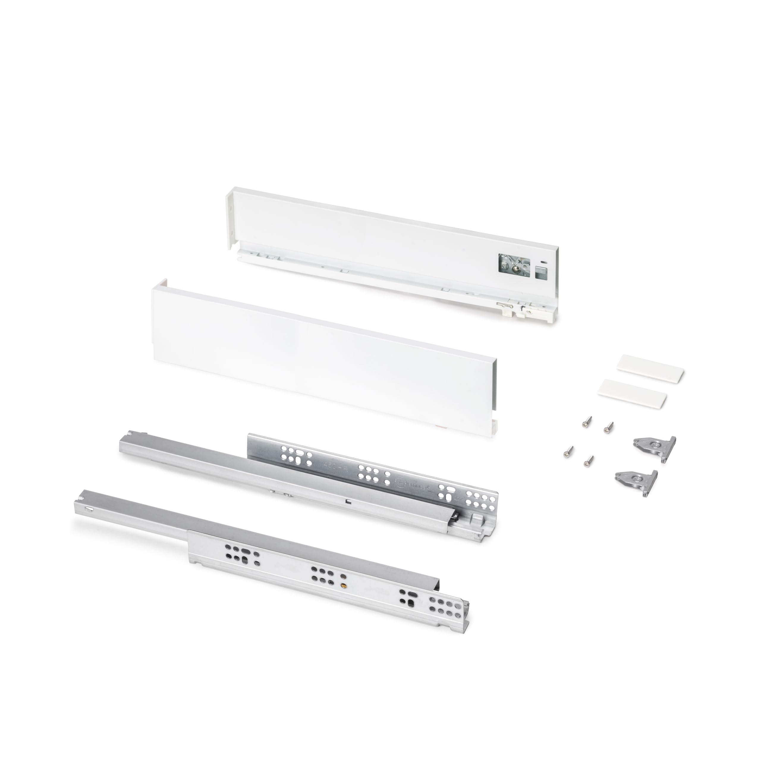 Emuca - Schubladen-Kit für Küche und Bad, Höhe 93mm, Tiefe 450mm, 30 Kg, sanftes Schließen, Panels nicht enthalten, Stahl, Weiß
