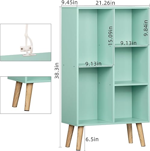 Miniatura 3 de LEYAOYAO Estantería de 5 cubos de 3 niveles con patas, estante verde menta para libros para niños, bonito organizador de almacenamiento, estantes