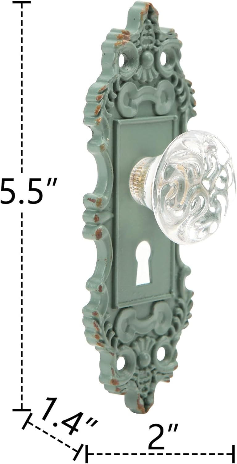 SOFFEE DESIGN 2pcs Vintage Cabinet Knob Dresser Drawer Pulls, Distressed Closet Handles with Clear Resin Knob, Door Knobs for Cupboard, Kitchen Furniture - Matte Green