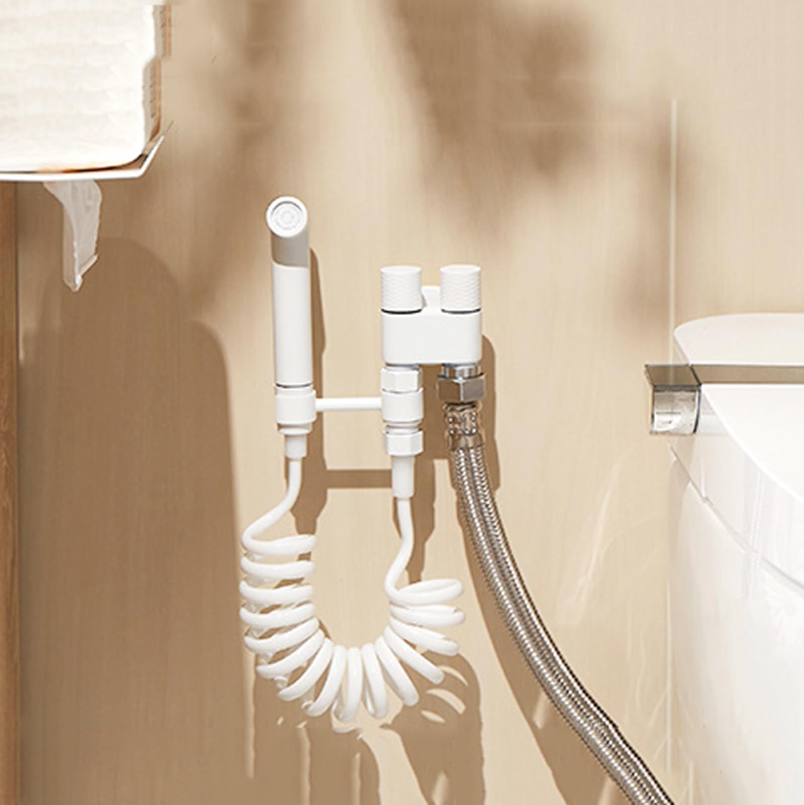 Duchas Higienicas para Wc Grifo de Bidet con Manguera 3M de Latón Uno Entra Dos Salen Set Blanco