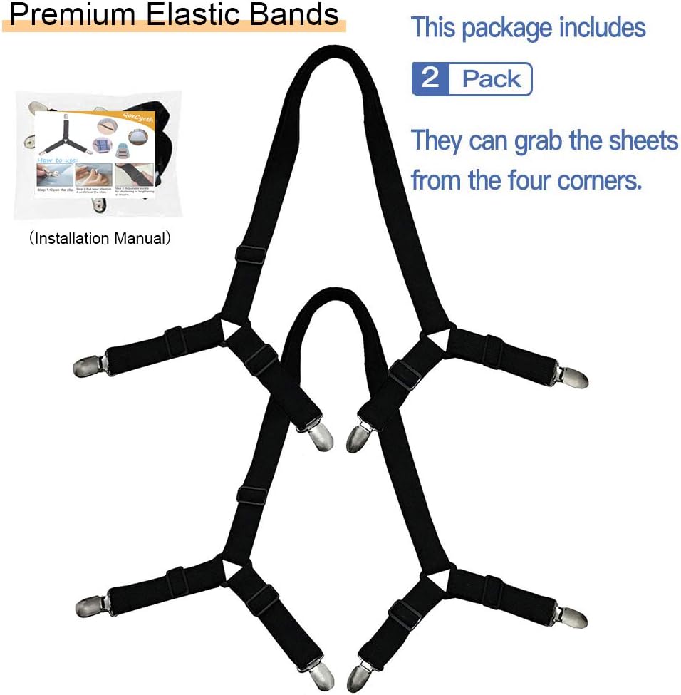 Bed Sheet Holder Straps, 2Pcs Adjustable Crisscross Fitted Sheet Band Straps Grippers Suspenders,Triangle Elastic Mattress Cover Holder Fasteners for All Bed Sheets, Mattress Covers