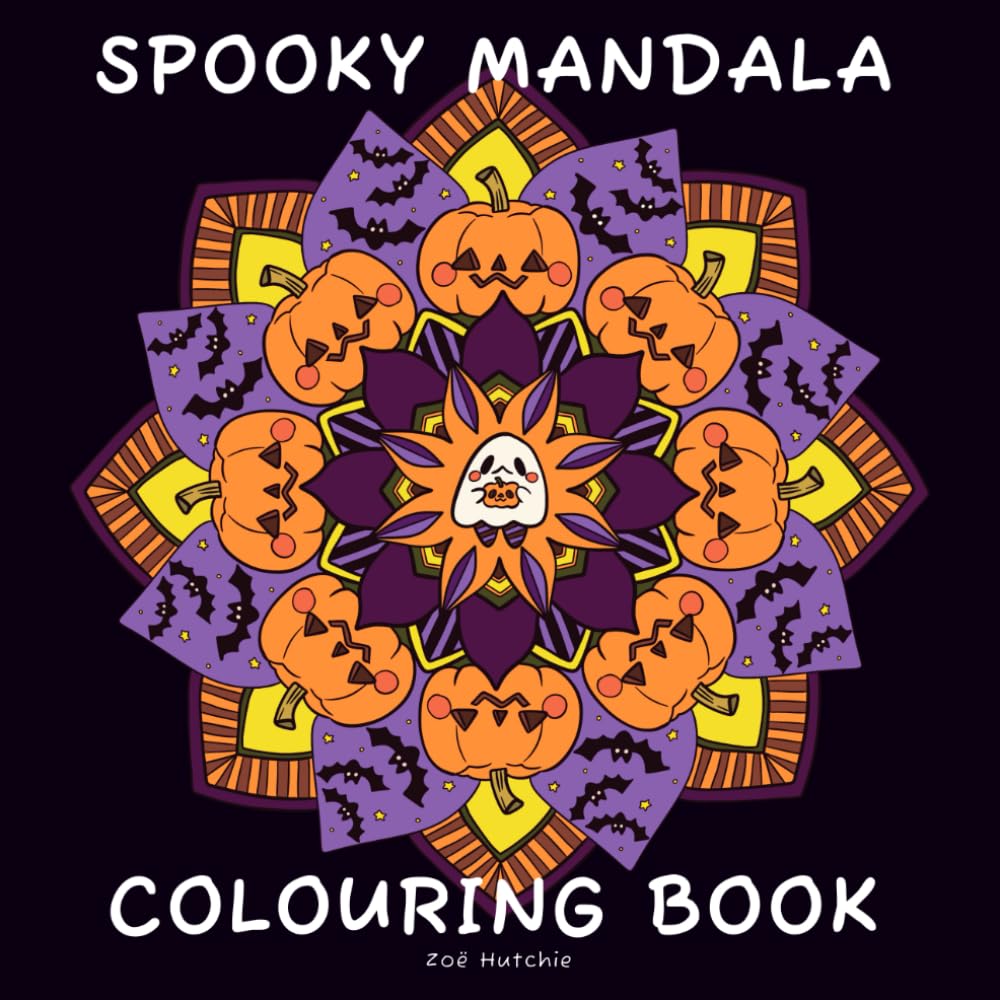 Spooky Mandala Coloring Book. Cute Halloween fun for all ages