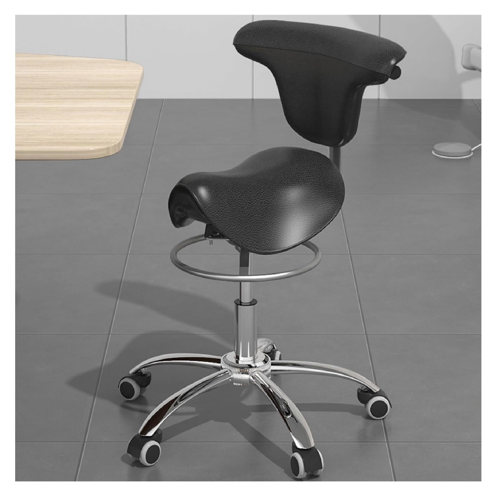 METTEOR Dental Saddle Stool Chair with Backrest, HydraulicHeight Esthetician Seat, Keeps Posture Upright Saddle Chair for Pubs Work Drafting (Black)