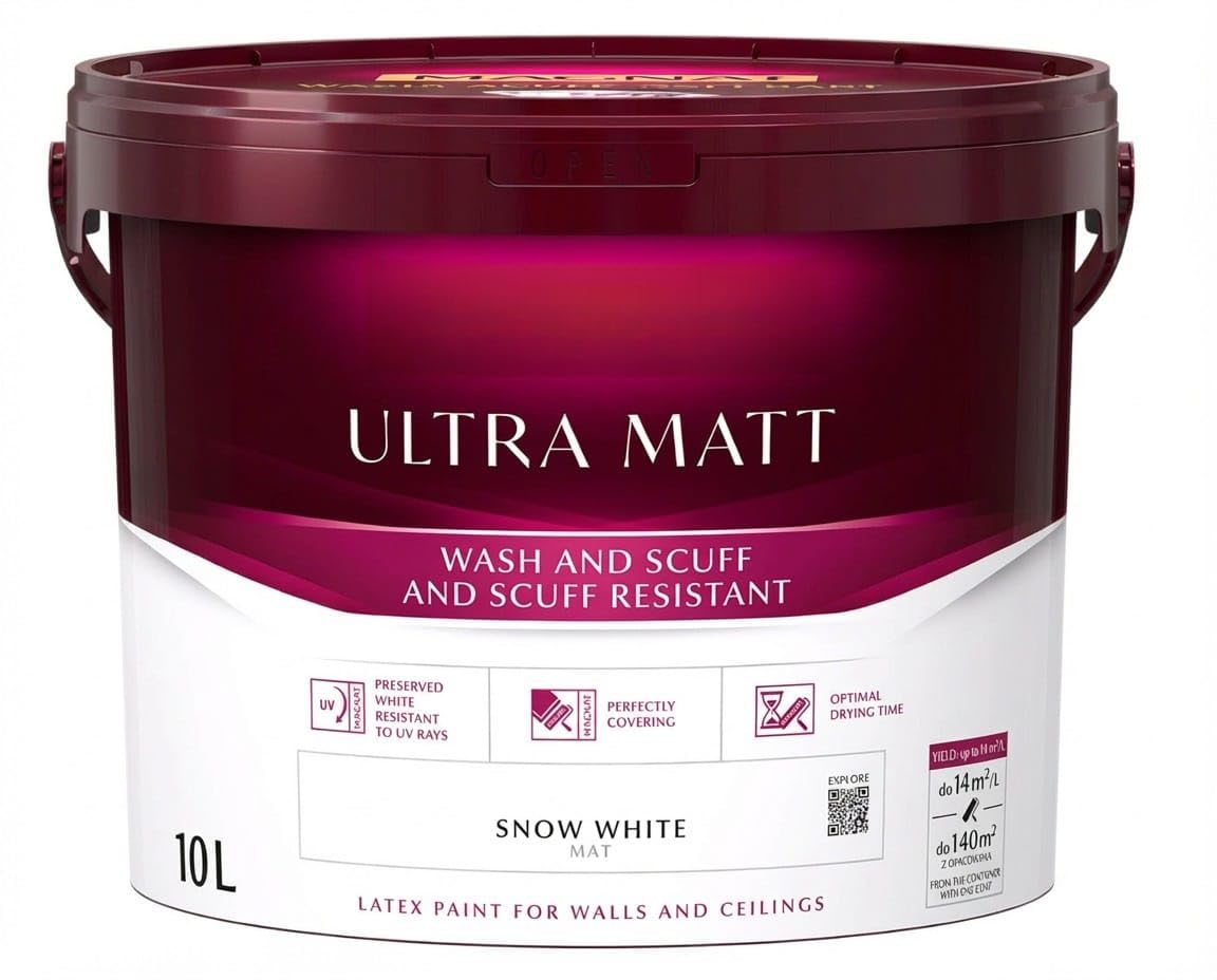Trans - Pal White Ultra Matt Emulsion Paint, 10L, Deep Matte Anti-Reflective, Washable, For Walls And Ceilings