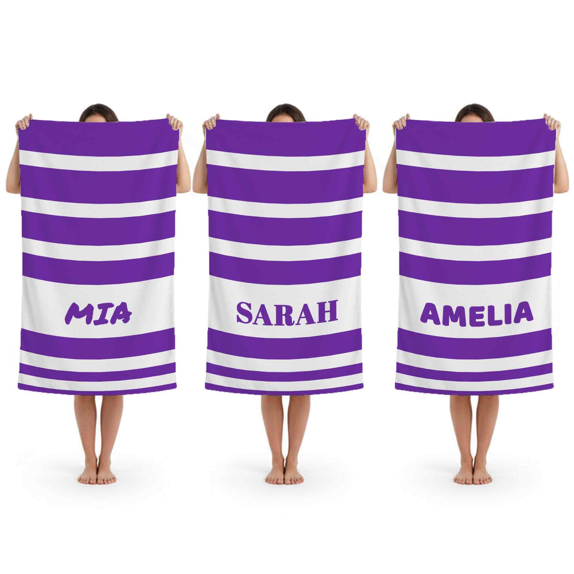 Print Maniacs Personalised Stripe Microfibre Towel with Name Quick Dry Large Beach Towel Lightweight Travel Sand Free Holiday Pool Gym Spa Swimming Towels Custom Gift — image 1