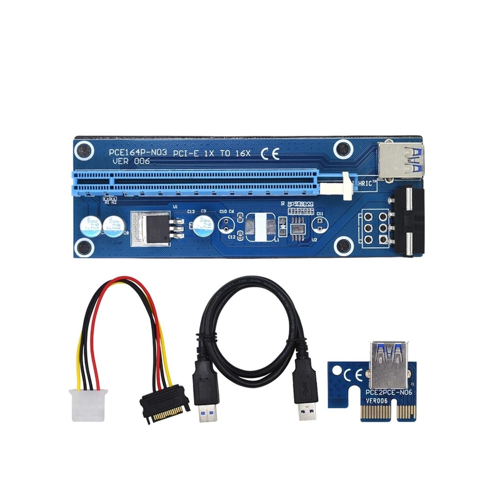 PCIE Riser 006. GPU. Riser compatible with scheda video PCI Express USB 3.0. Cavo al riser Sata. A 4pin PCI-E 1x a 16x compatible with mineraria Bitcoin(10PCS-blue)