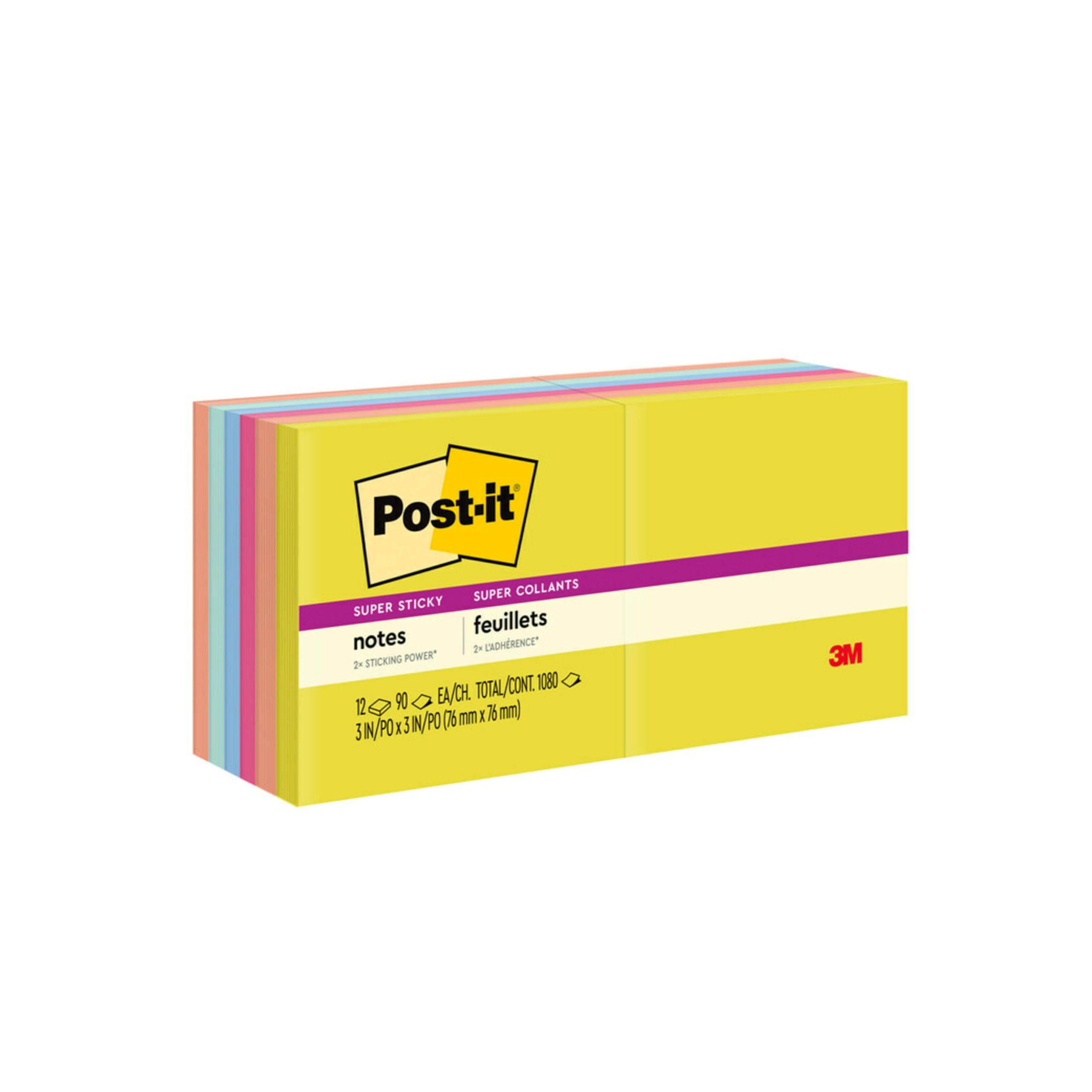 Post-it Super Haftnotizen, 7,6 x 7,6 cm, 12 Blöcke, 2 x The Sticking Power, Summer Joy Collection (654-12SSJOY)