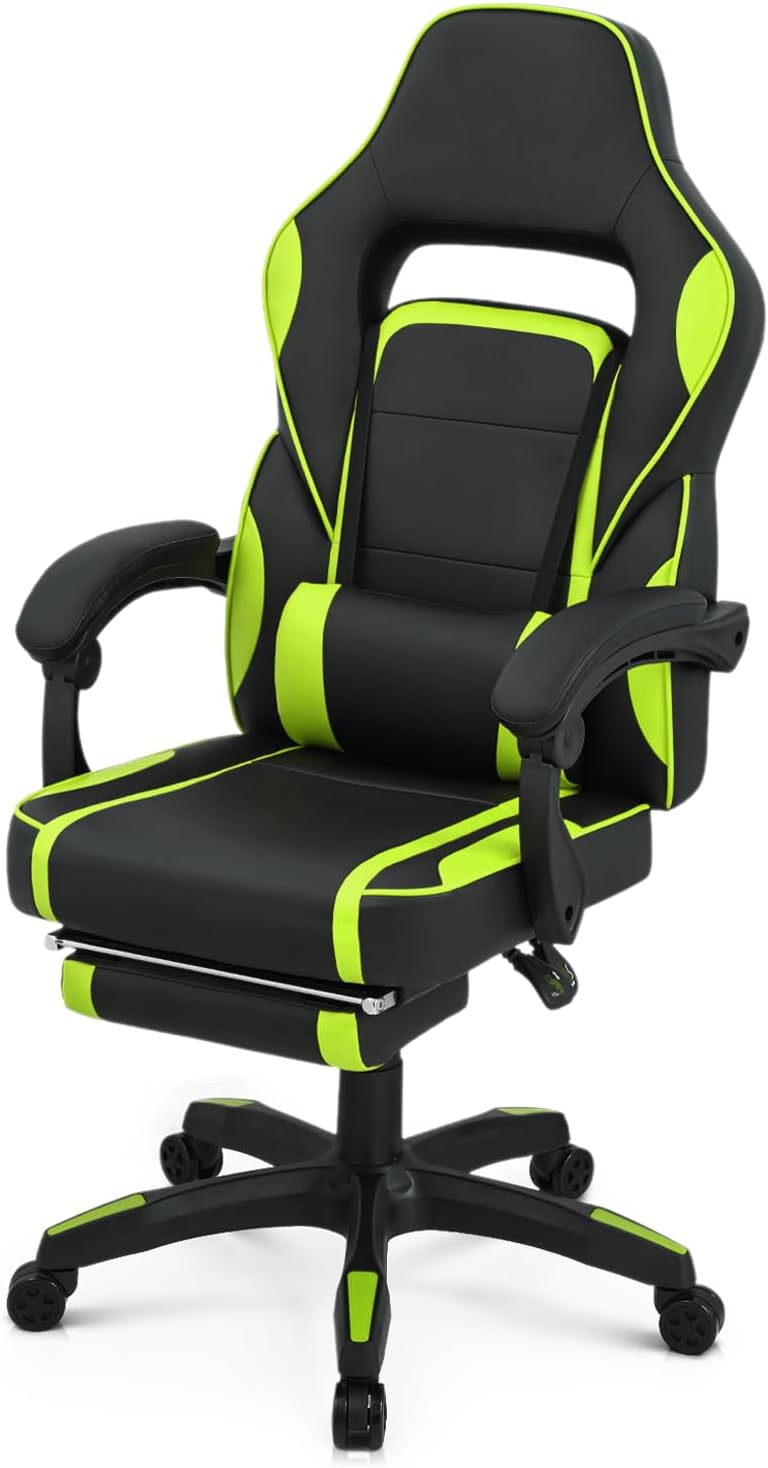 Athena Collection Gaming Chair, Ergonomic Gaming Chair with Footrest & Lumbar Support, Height Adjustable Swivel Computer Chair Office Chair for Kids Adults(Green)