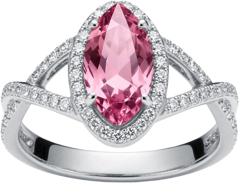 1.51 Carat(ctw) Marquise-Cut Gemstone Wedding Engagement Rings for Women, Lab-Grown Sapphire/Ruby/Emerald/Moissanite/Amethyst/Garnet/Black Onyx/Blue Topaz/Citrine/Tourmaline/Peridot Marquise-Cut Wedding Ring for Women, Customizable 10K Gold/14K Gold/18K Gold/925 Sterling Silver
