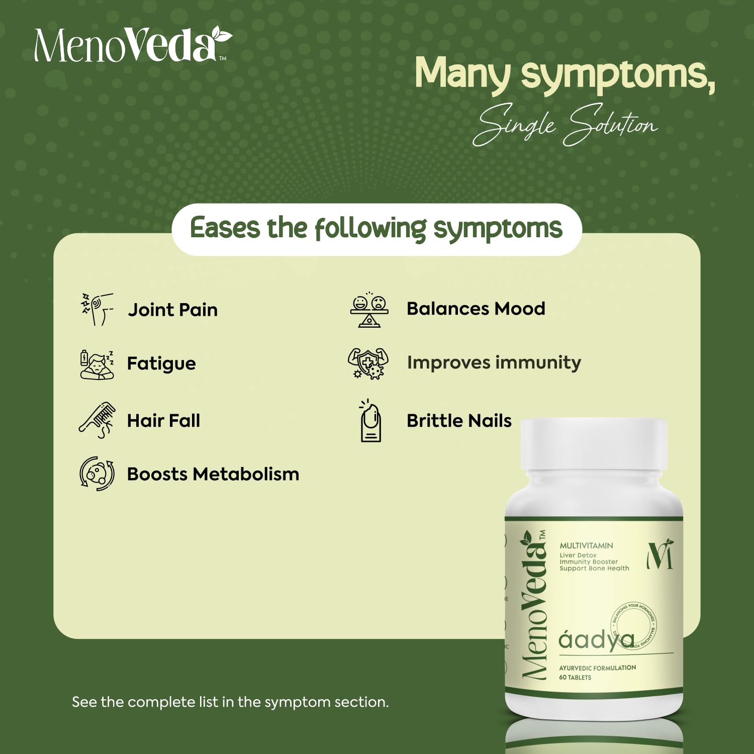 Menoveda Aadya Multi vitamin for Women 40+ 50+ | Improves Immunity, Hormonal Health, Skin, Hair & Bone - Joint Health - 100% Natural with 14 Vital Herbs | Shatawari | Ashwagandha | Giloy | Amla - 60 Tablets 3