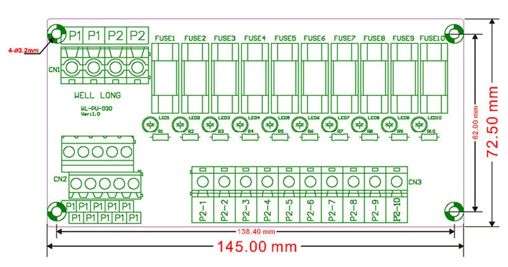 Fuse Module, 10 Position DIN Rail Mount Fuse Power Distribution Module