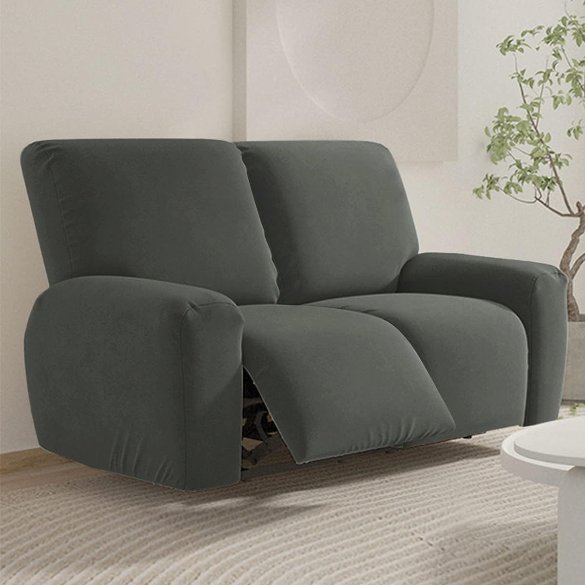 ABZDUNG Recliner Sofa Chair Covers With Pockets,Stretch Armchair Slipcovers Non Slip Reclining,Washable Furniture Protector For Living Room(Antracite,2 Posto)