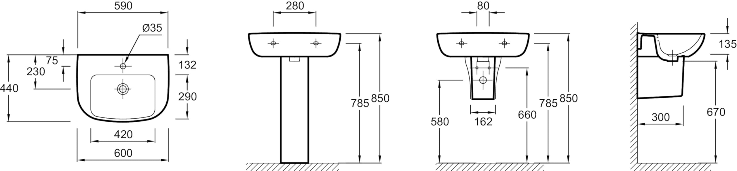 JACOB DELAFON Lavabo cerámico compacto para baño Medidas 60x44 cm Fácil limpieza y gran confort de uso Color Blanco Odéon Up E4700-00
