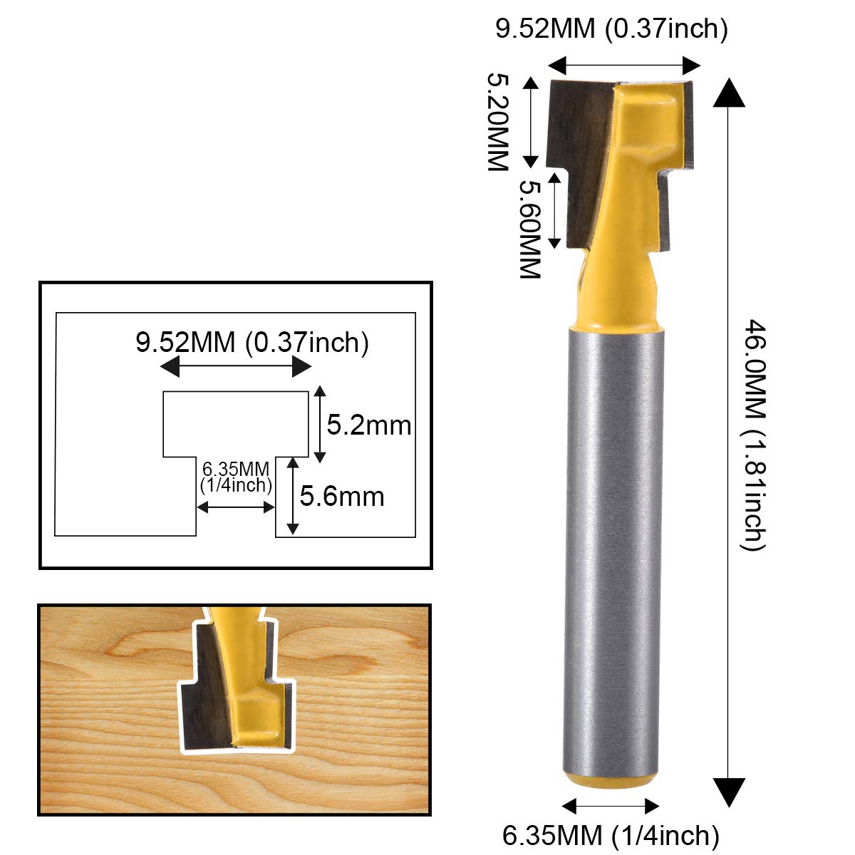 HOHXEN T-Slot Cutter Router Bit for 3/8-Inch Hex Bolt Heads 1/4-Inch Shank - - 